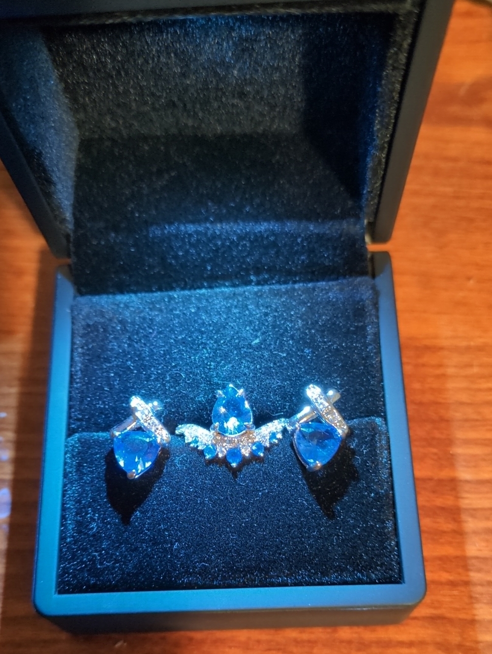 Elegant Blue Crystal Women's Earring and Ring Set